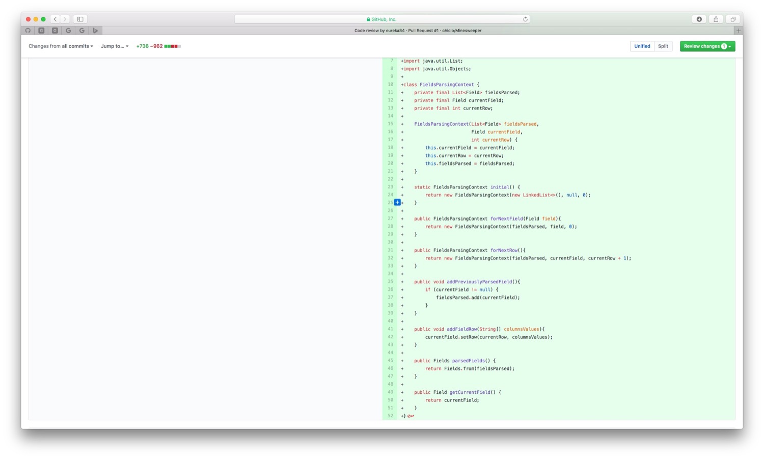 A new ParsingContext class keeps the current status of the parsing