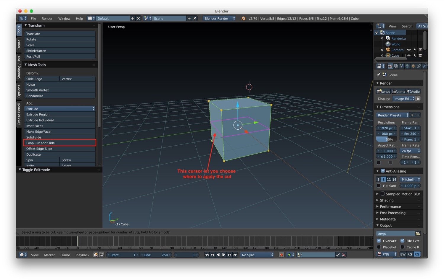 The loop edge and slide tool