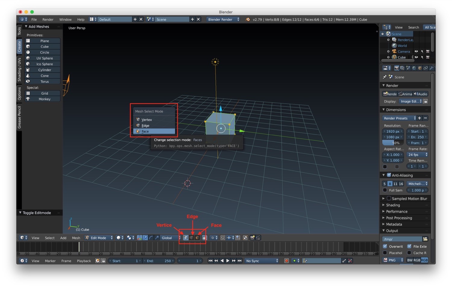 How to select edges, faces and vertices