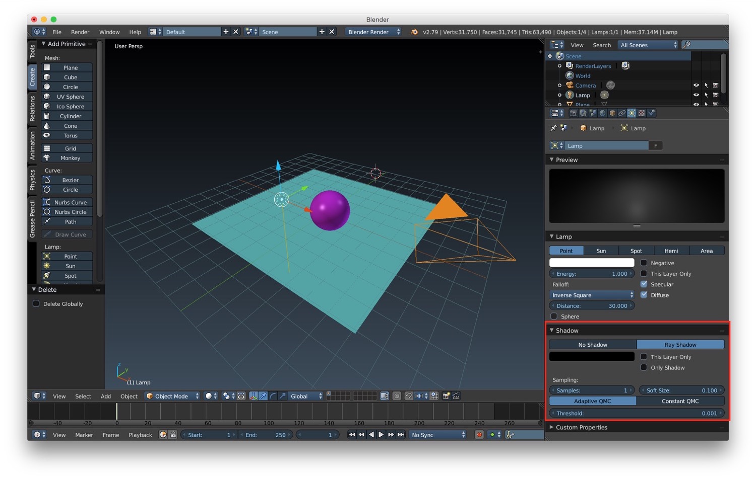 Shadow panel properties