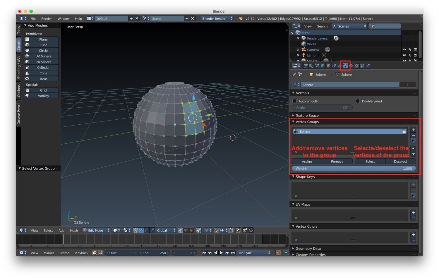 The vertex group tool