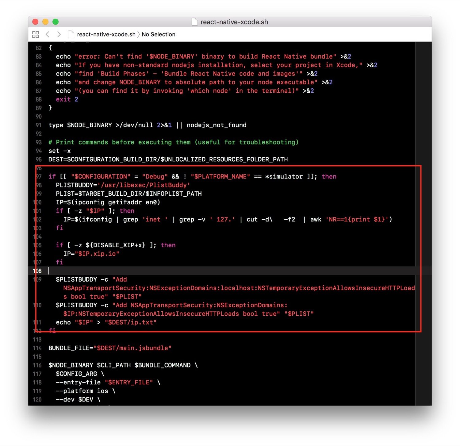 The react-native-xcode.sh script source code