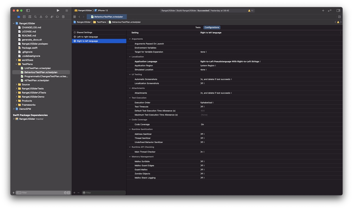 The BehaviourTestPlan configurations